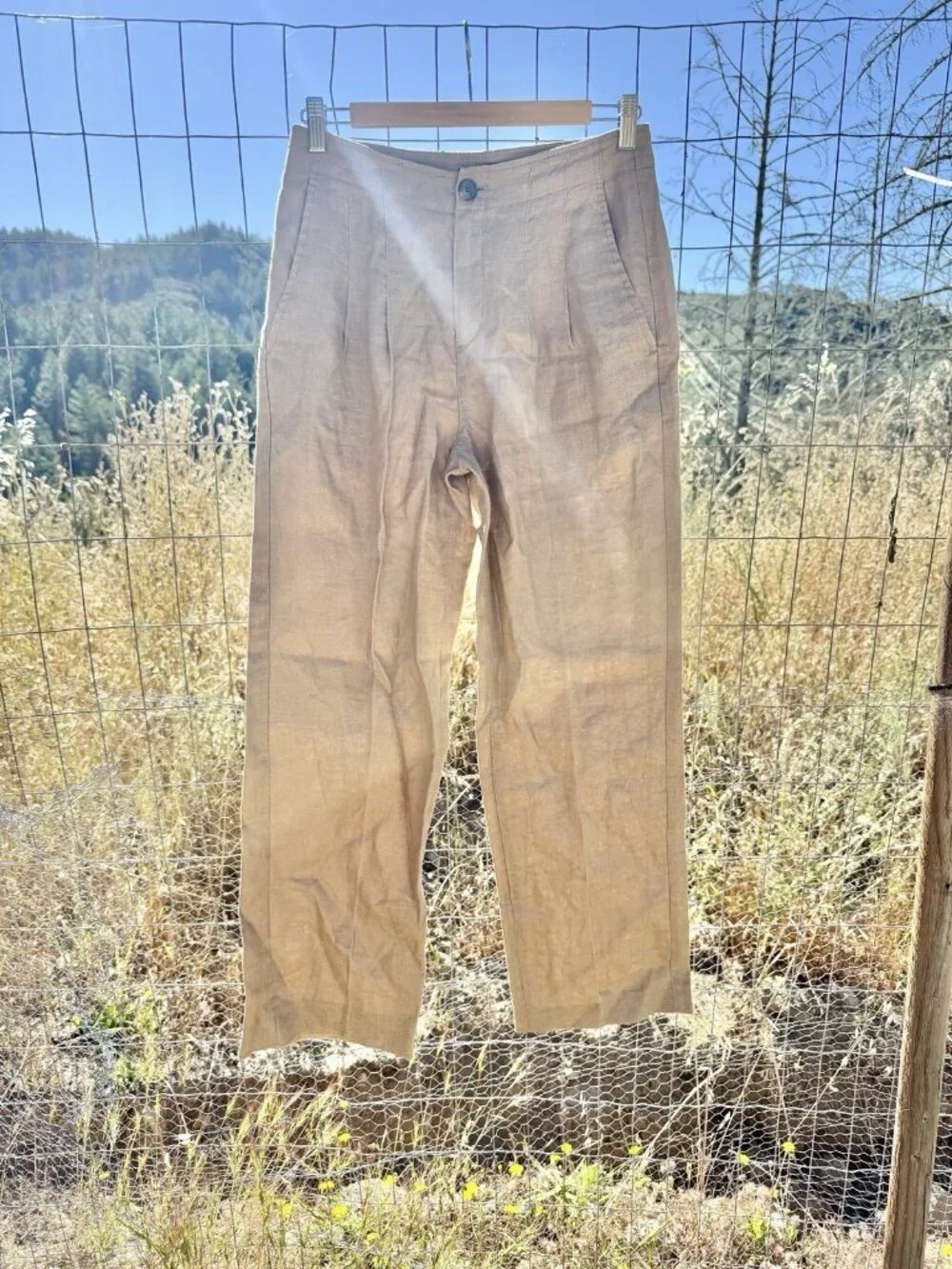 BANANA REPUBLIC 100% Linen Pants SIZE 0 Light Brown Pleated Trouser Wide Leg